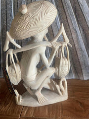 NEW Balinese Traditional Hand Carved Wood Rice Farmer Sculpture - Bali Art