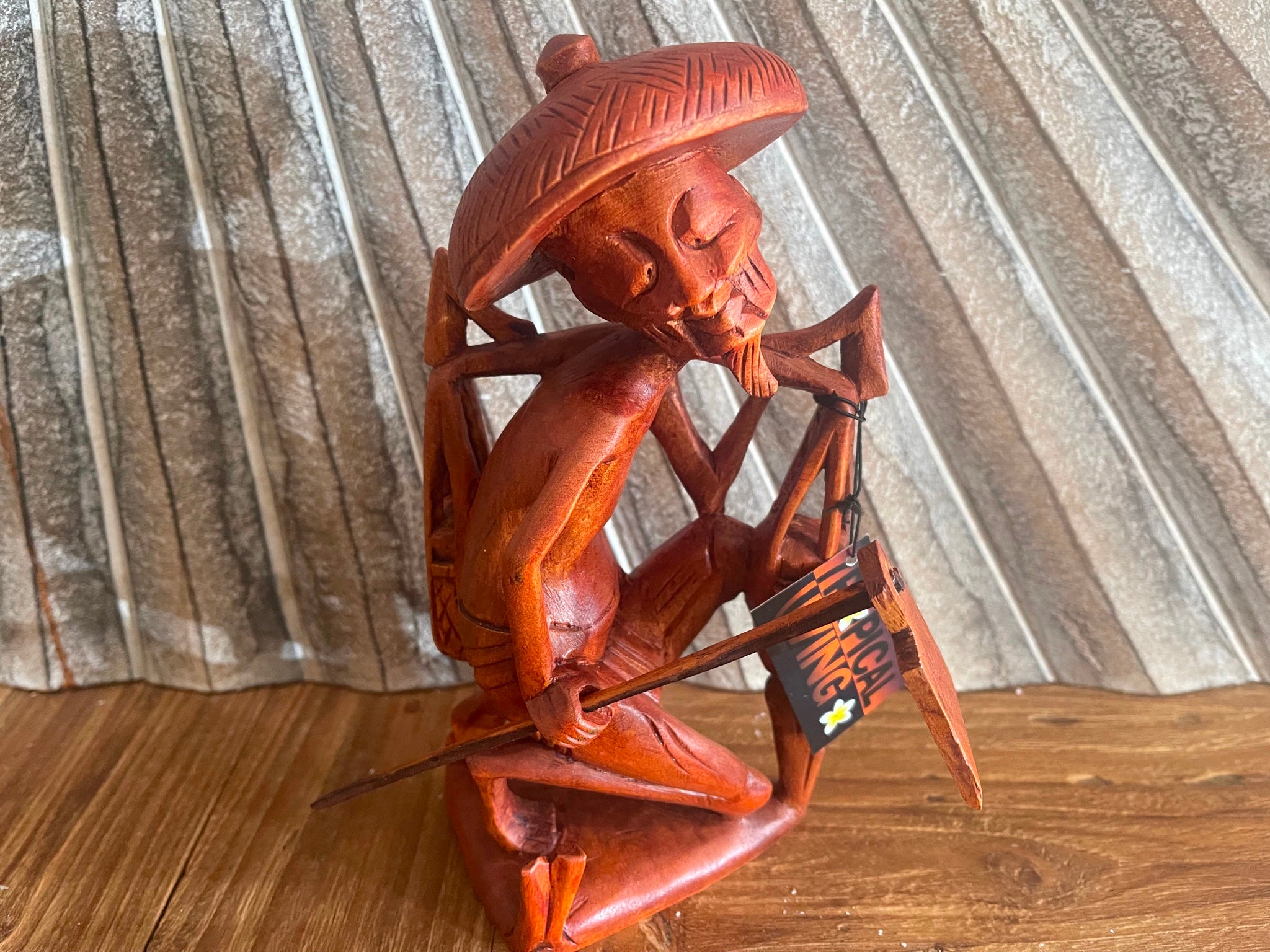 NEW Balinese Traditional Hand Carved Wood Rice Farmer Sculpture - Bali Art