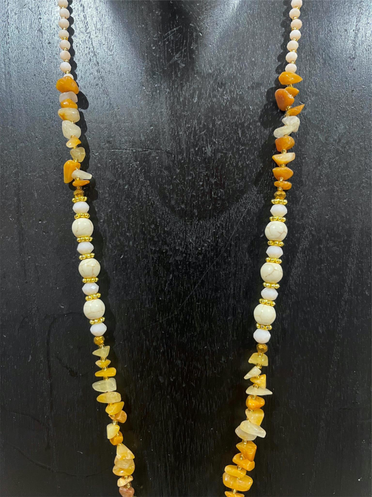 NEW Hand Crafted Balinese Bead, Stone Chip & Tree of Life Necklace w/Tassel