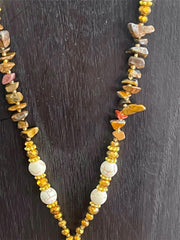 NEW Hand Crafted Balinese Bead, Stone Chip & Tree of Life Necklace w/Tassel