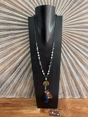 NEW Hand Crafted Balinese Bead, Stone Chip & Tree of Life Necklace w/Tassel