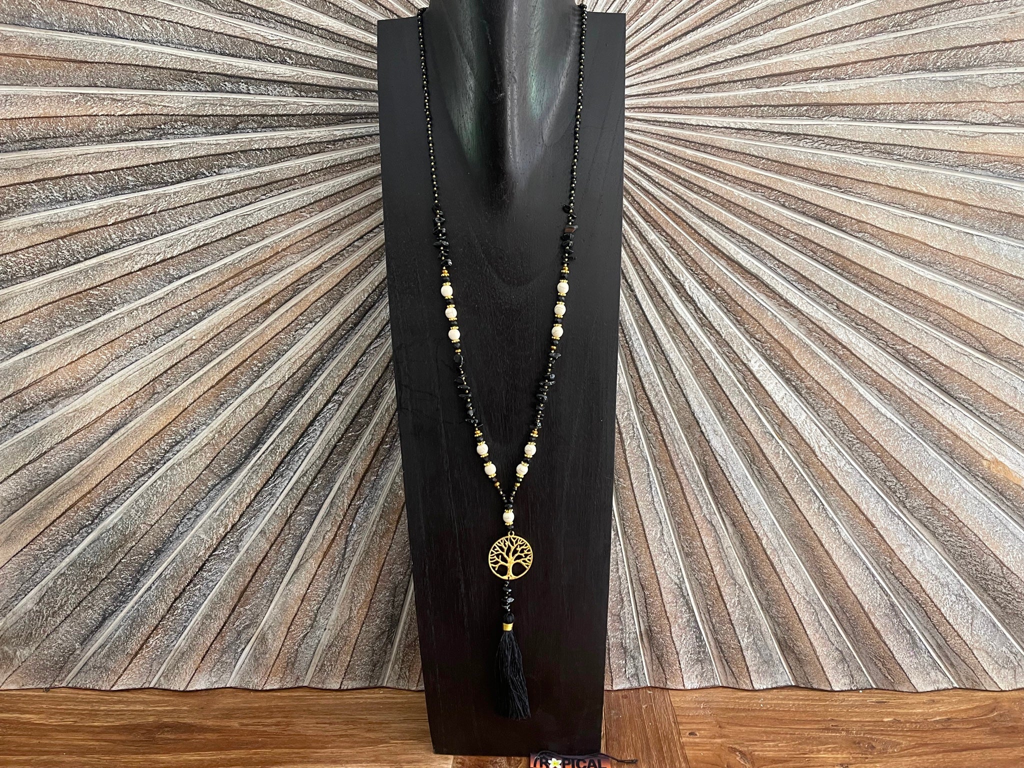 NEW Hand Crafted Balinese Bead, Turquoise Chip & Tree of Life Necklace w/Tassel