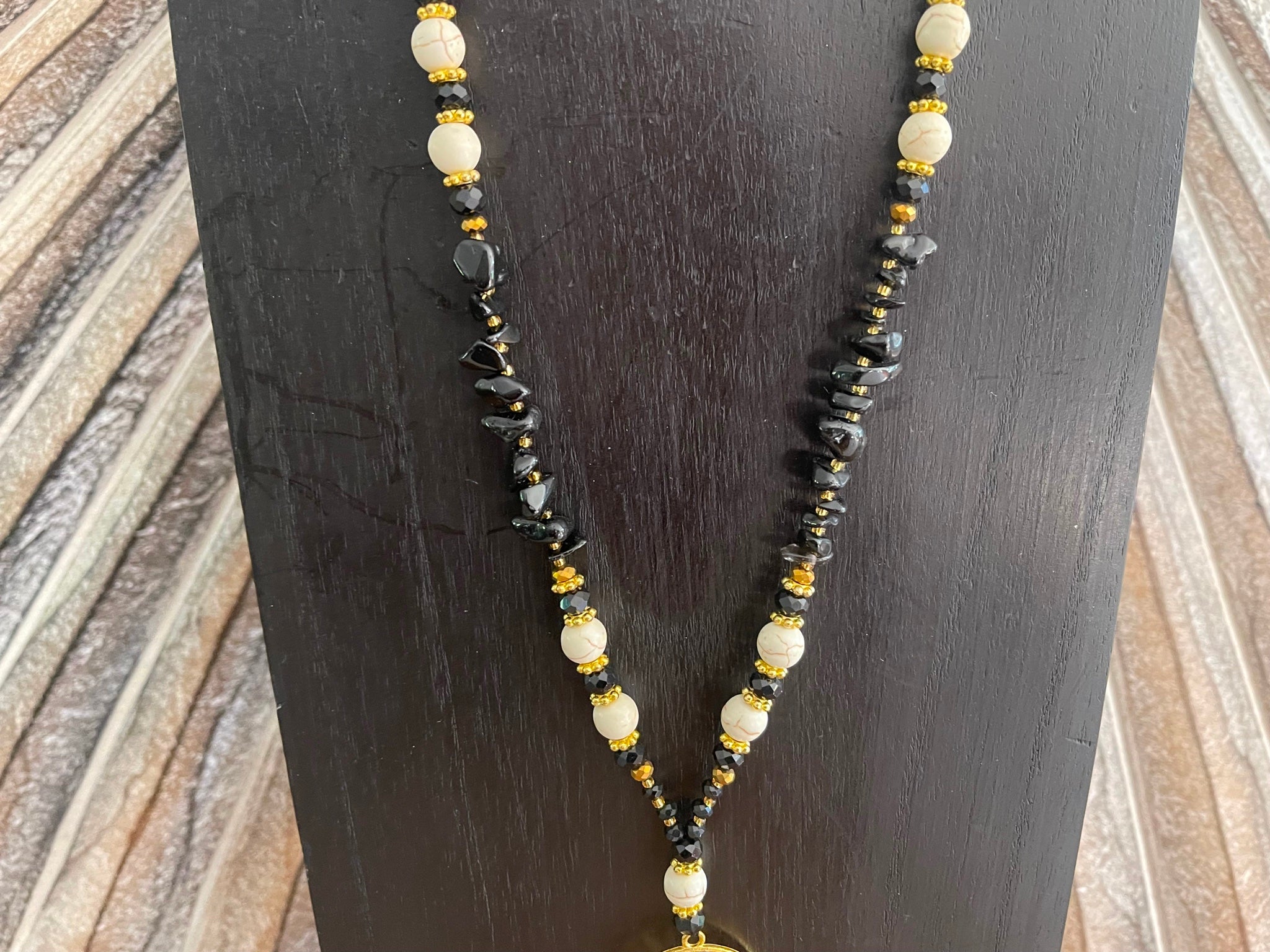NEW Hand Crafted Balinese Bead, Turquoise Chip & Tree of Life Necklace w/Tassel