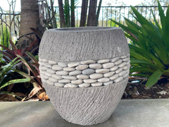 NEW Balinese Hand Crafted & Inlaid Concrete Pot w/Pebble Trim - Bali Feature Pot