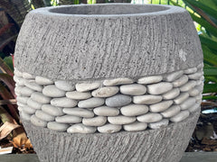 NEW Balinese Hand Crafted & Inlaid Concrete Pot w/Pebble Trim - Bali Feature Pot