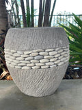 NEW Balinese Hand Crafted & Inlaid Concrete Pot w/Pebble Trim - Bali Feature Pot