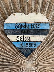 Hand Crafted SANDY TOES & SALTY KISSES Heart Sign - Tropical Island Bali Sign