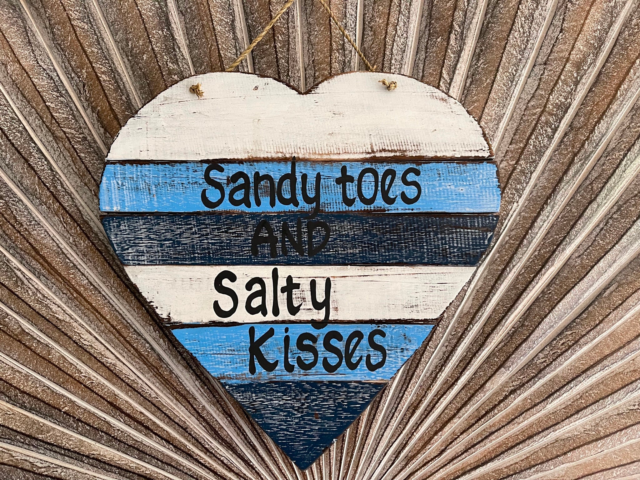 Hand Crafted SANDY TOES & SALTY KISSES Heart Sign - Tropical Island Bali Sign