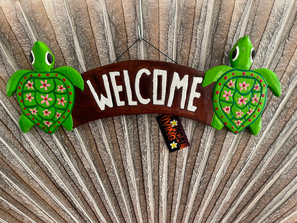 NEW Balinese Hand Crafted & Carved WELCOME Sign - Tropical Island WELCOME Sign