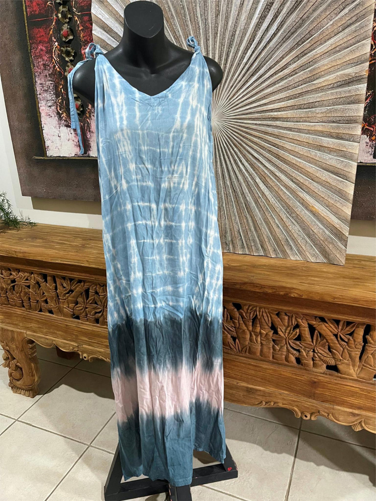 NEW Ladies Rayon/Cotton Bali Dress - Tie strap maxi dress - ONE SIZE 10-14