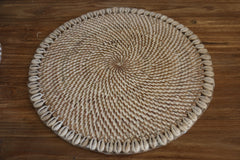 NEW Bali Woven Rattan Placemats w/Shell Trim - Balinese Placemat w/Shells 1 Pce