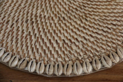 NEW Bali Woven Rattan Placemats w/Shell Trim - Balinese Placemat w/Shells 1 Pce