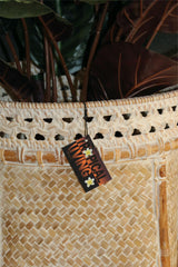 New Balinese Hand Woven BAMBOO w/RATTAN TRIM OPEN BASKET - Bali Basket