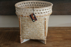 New Balinese Hand Woven BAMBOO w/RATTAN TRIM OPEN BASKET - Bali Basket