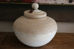 NEW Balinese Hand Crafted Wood/Rattan Pot with Lid - Bali Basket