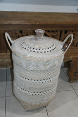 NEW Balinese Hand Woven Rattan Laundry Basket / Clothes Hamper with Plait Trim