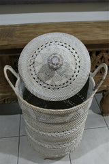 NEW Balinese Hand Woven Rattan Laundry Basket / Clothes Hamper with Plait Trim