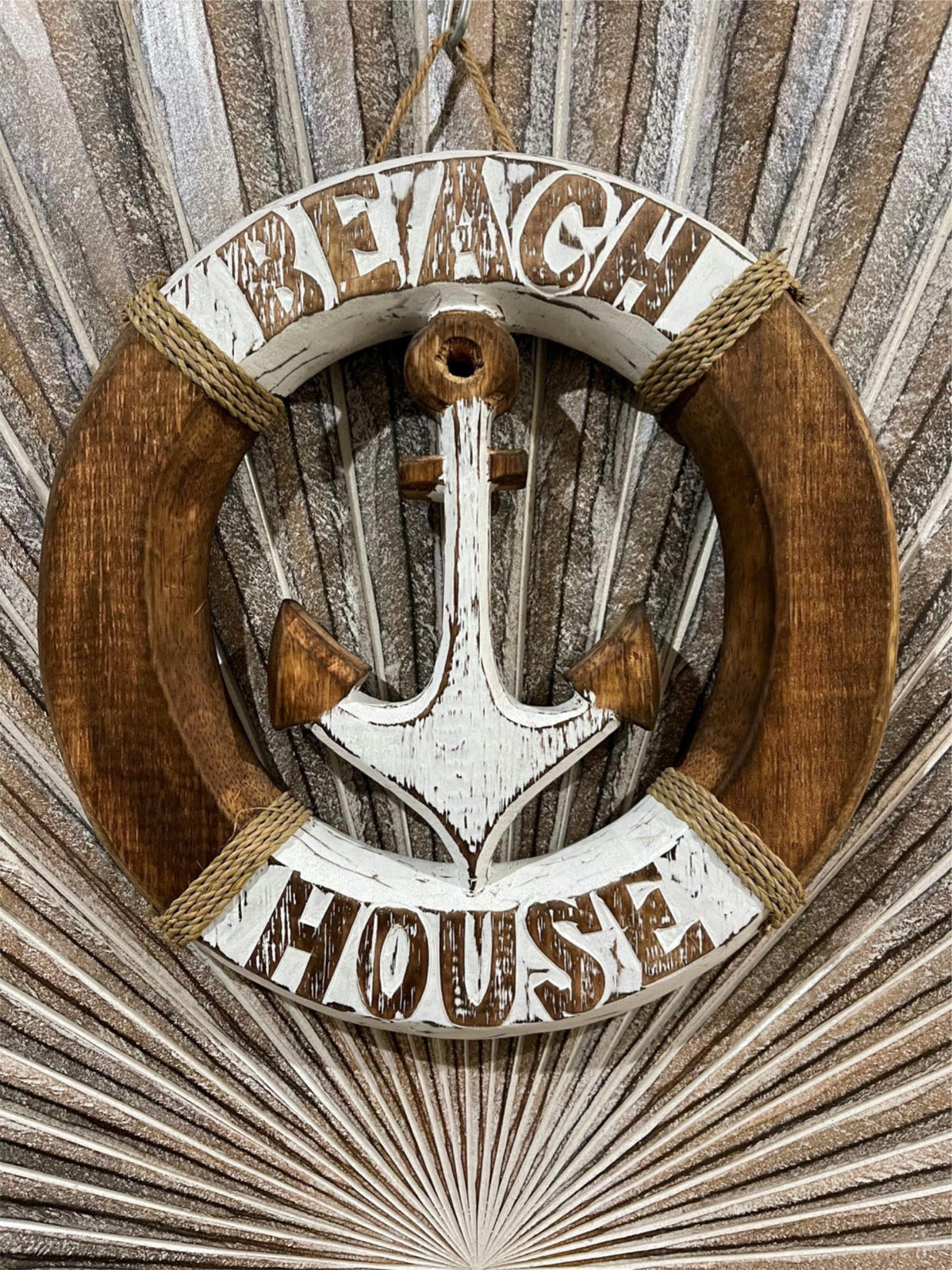 NEW Balinese Timber BEACH HOUSE Life Buoy - Bali Hand Crafted Beach House Sign