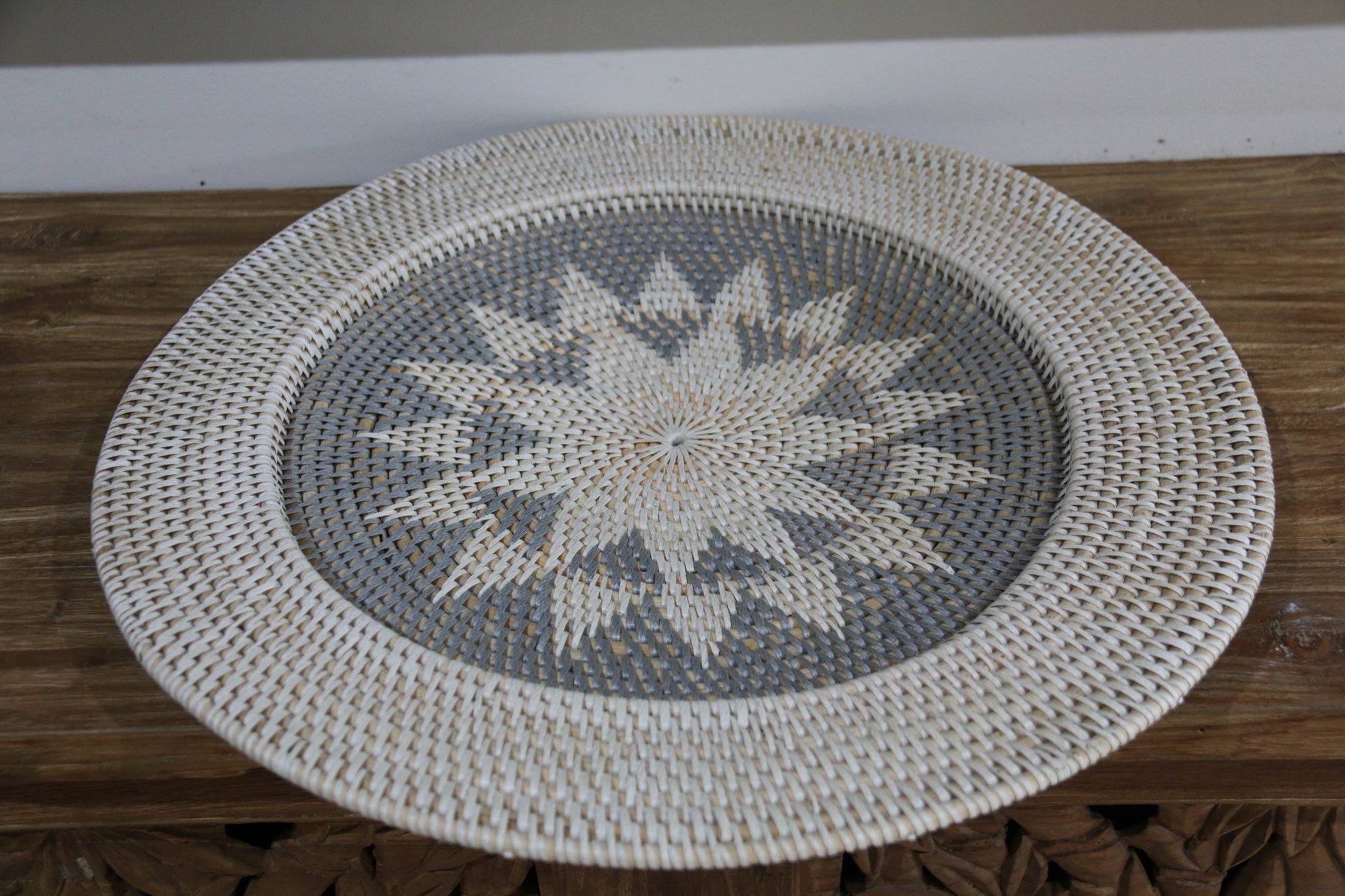 NEW Bali Woven Rattan Platter with Motif - Balinese Woven Rattan Wall Art 50cm