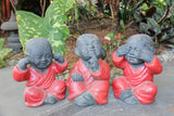 New Cast Concrete Balinese Set 3 Monk Hear No, See No, Speak No Evil Statues