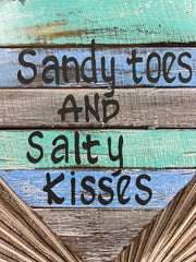Hand Crafted SANDY TOES & SALTY KISSES Heart Sign - Tropical Island Bali Sign