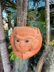 NEW Balinese Hand Crafted & Carved Coconut Monkey Hanging Pot - Bali Coconut Pot