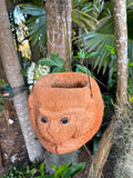 NEW Balinese Hand Crafted & Carved Coconut Monkey Hanging Pot - Bali Coconut Pot