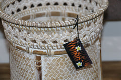 NEW Balinese Bamboo Hand Woven Open Basket with Ratan Trim - GREAT for Pot Plant