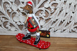 NEW Balinese Hand Carved Wooden Santa Duck - Bali Christmas Skateboarding Duck