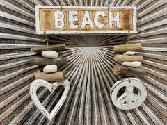 NEW Balinese Timber Combi BEACH Sign Love heart/Driftwood/Peace Sign CUTE!!