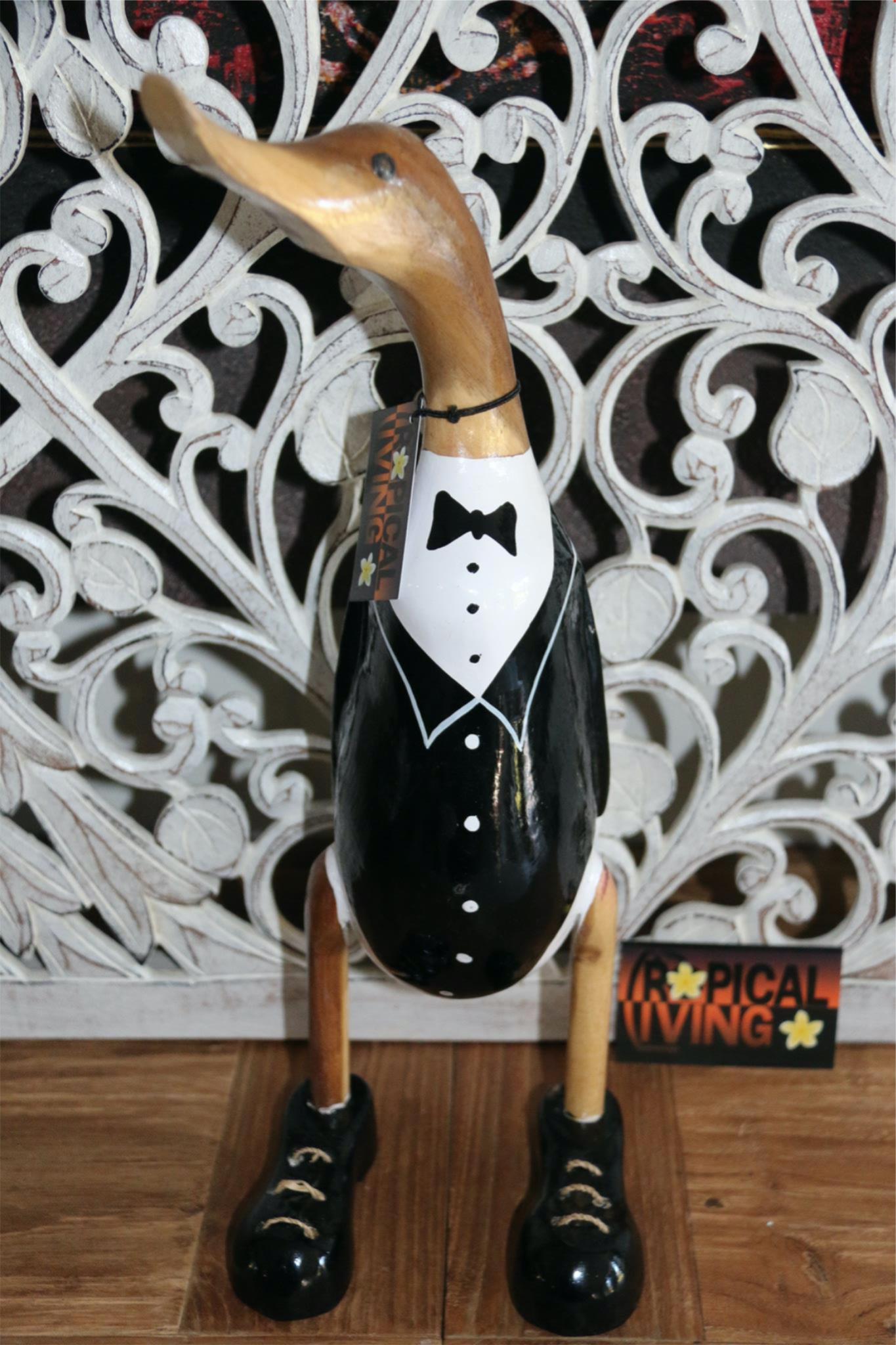 NEW Balinese Hand Carved Wooden Tuxedo Duck - Bali Rice Paddy Duck in Tuxedo