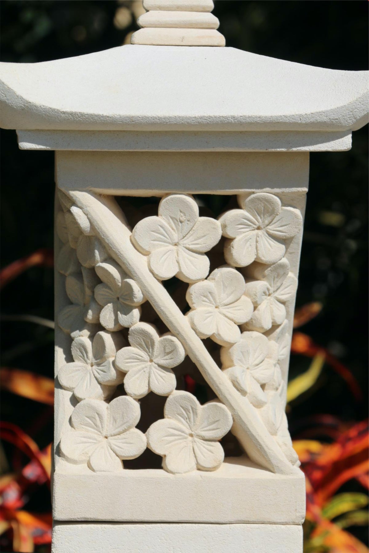 NEW Balinese Hand Carved Limestone Lantern - Bali Frangipani Garden Lantern