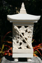 NEW Balinese Hand Carved Limestone Lantern - Bali Frangipani Garden Lantern