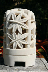 NEW Balinese Hand Carved Limestone Lantern - Bali Bamboo Garden Lantern