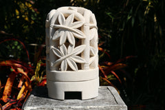 NEW Balinese Hand Carved Limestone Lantern - Bali Bamboo Garden Lantern