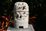 NEW Balinese Hand Carved Limestone Lantern - Bali Swirl Design Garden Lantern