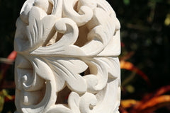 NEW Balinese Hand Carved Limestone Lantern - Bali Swirl Design Garden Lantern