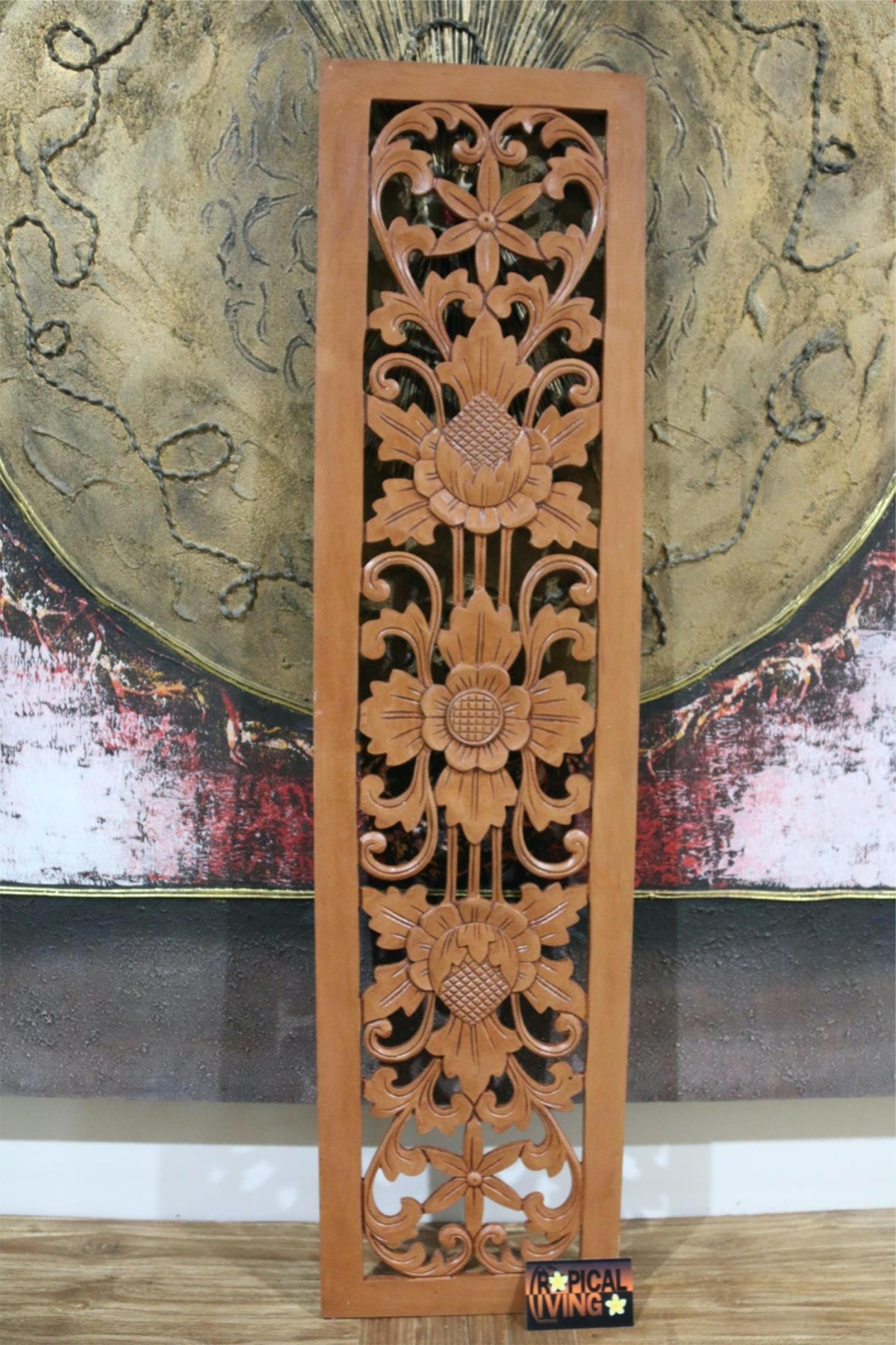 Balinese Hand Carved MDF Mandala Wall Panel 25x100cm - 2 Colours - Bali Wall Art