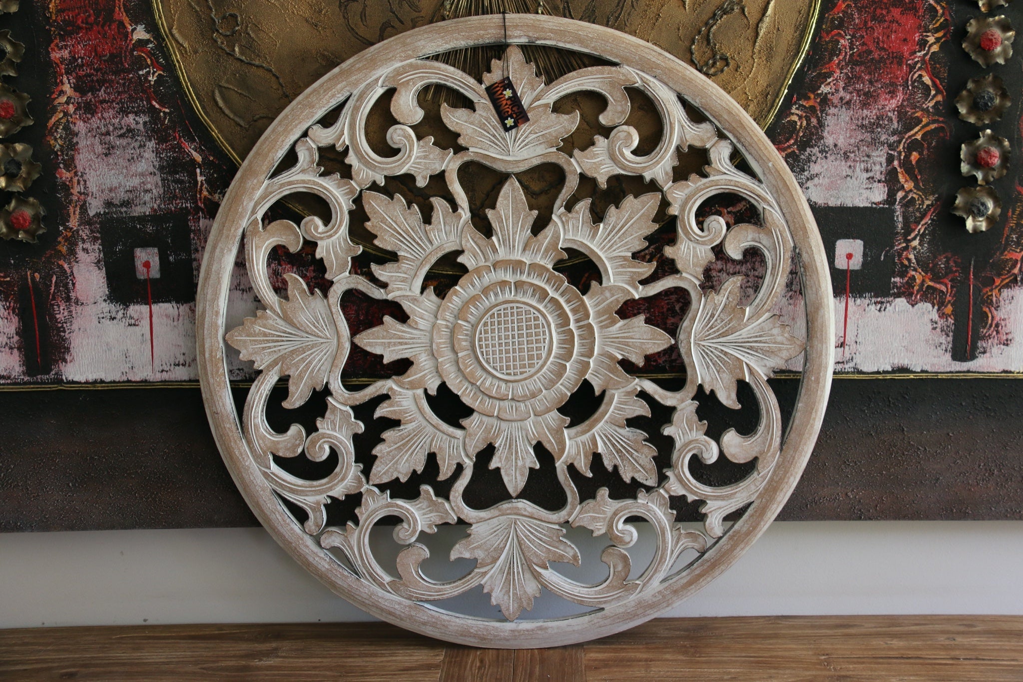 NEW Balinese Carved MDF MANDALA Wall Panel Round 80cm Bali Mandala P