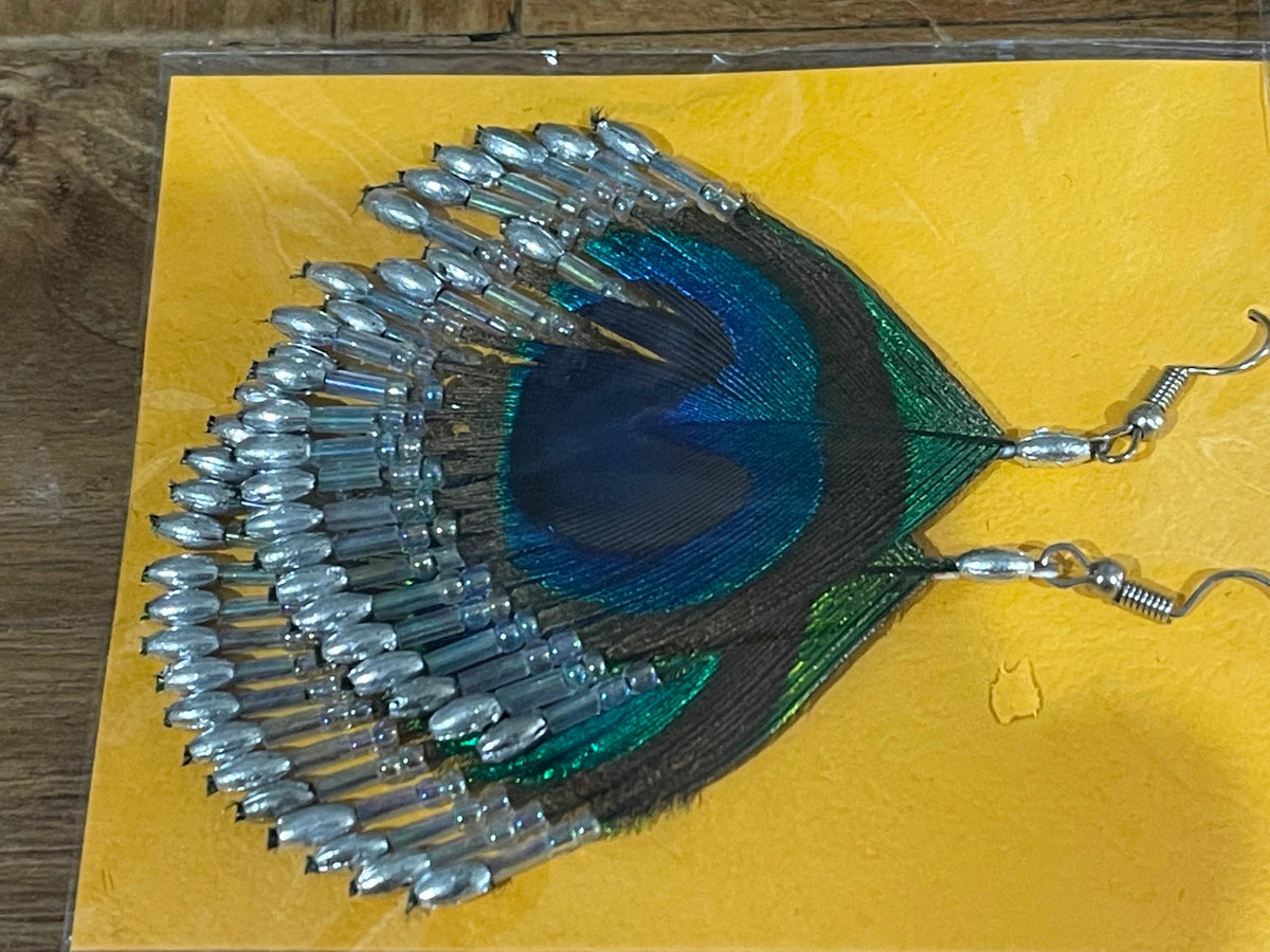 Peacock Feather Hook Earrings - Choose from 3 Colours - Peacock Earrings