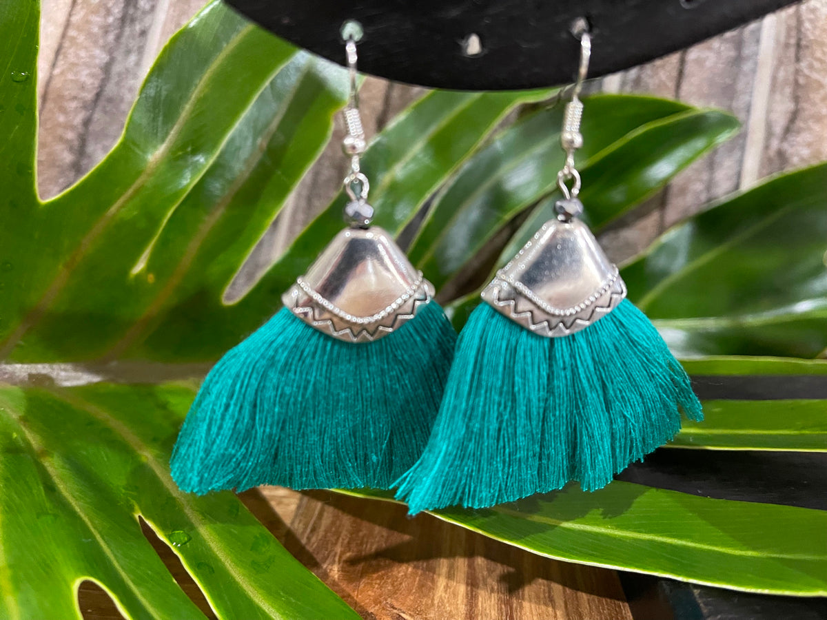 Bali Tassel Hook Earrings - Choose from 4 Colours in either Gold or Silver Trim