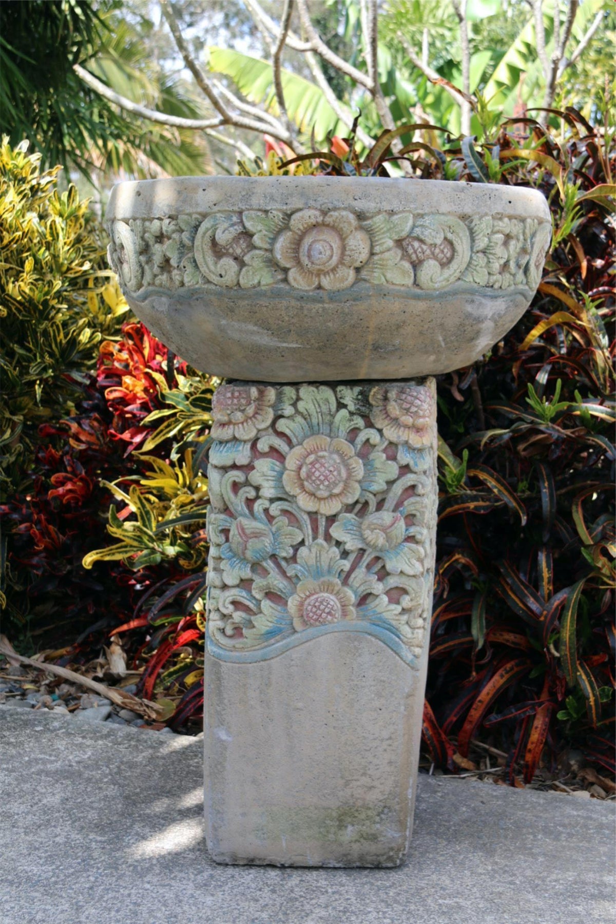 NEW Balinese Flower Hand Crafted Bird Bath - Bali Garden Art - Bali Bird Bath