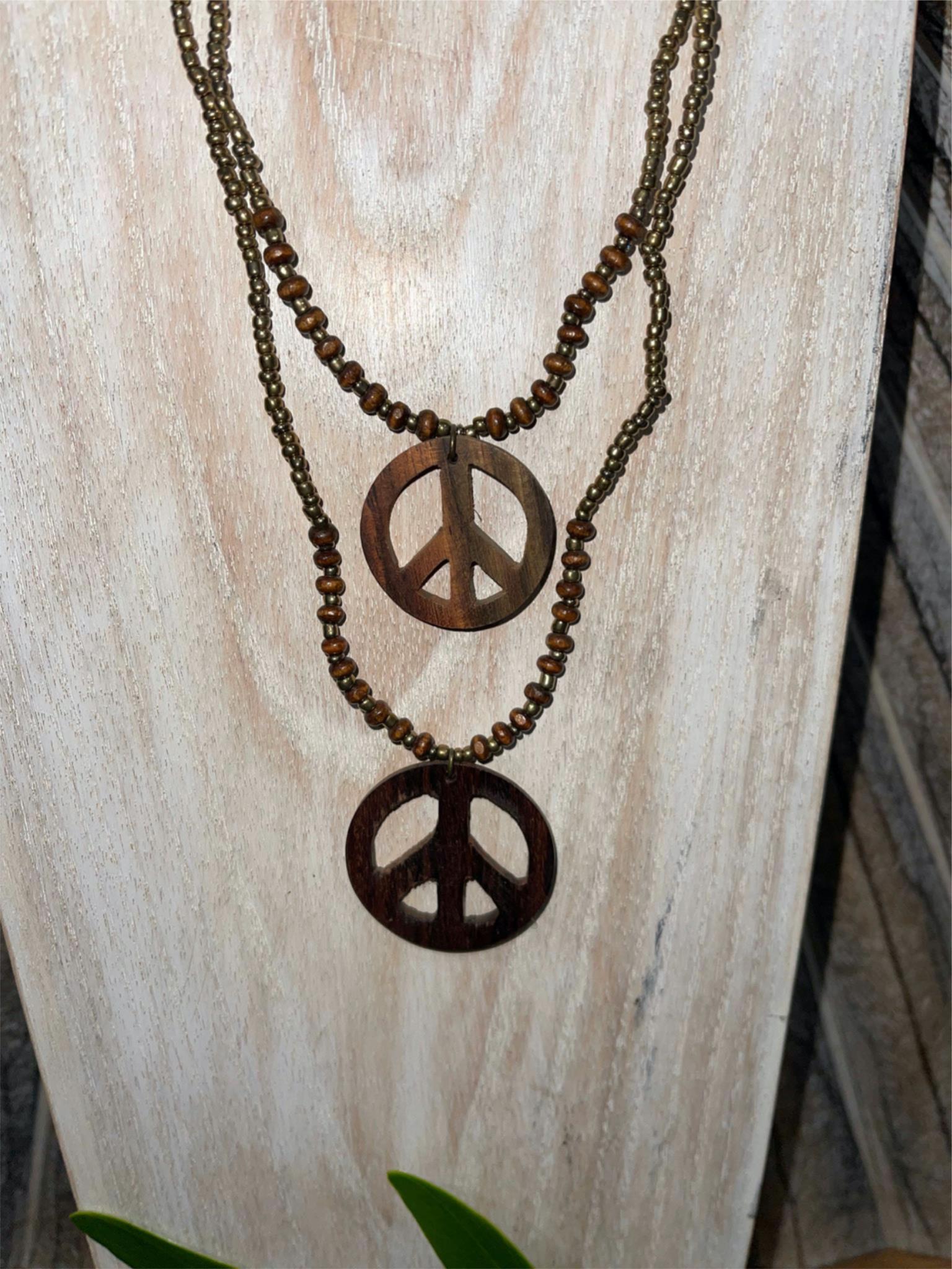 NEW Hand Crafted Bead & Peace Sign Necklace - Perfect Inexpensive Gift