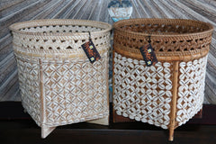 Balinese Hand Woven Rattan w/Shell Trim Open Basket - Bali Rattan & Shell Basket