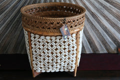 Balinese Hand Woven Rattan w/Shell Trim Open Basket - Bali Rattan & Shell Basket