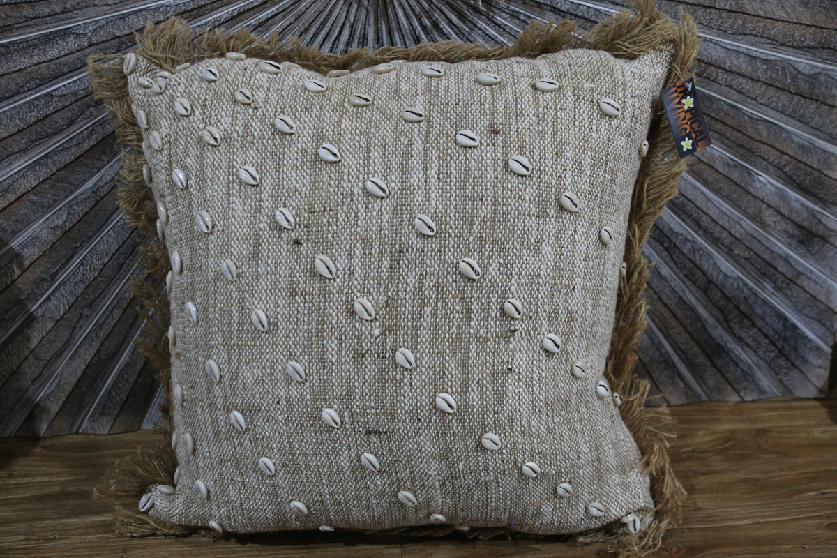 NEW Balinese Handmade Cushion Cover with Shell Trim - Bali Cushion