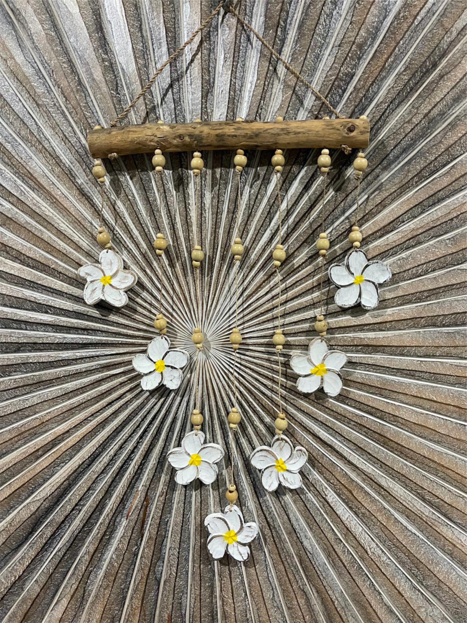 NEW Balinese Wood Carved Frangipani 7 Strand Mobile - Bali Frangipani Hanging