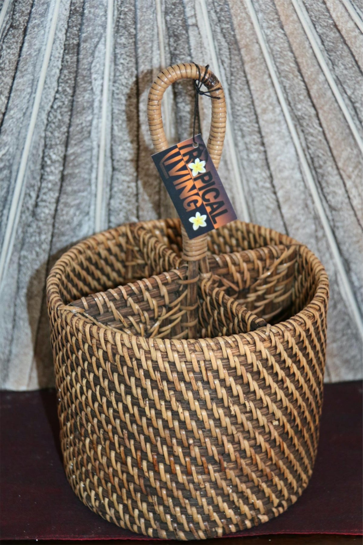 New Balinese Hand Woven Rattan 4 Compartment Caddy - Rattan Bali Basket