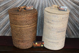 Balinese Woven Rattan Basket w/Lid - Great for Rubbish or Storage - 2 Colours