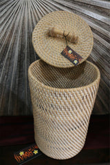 Balinese Woven Rattan Basket w/Lid - Great for Rubbish or Storage - 2 Colours